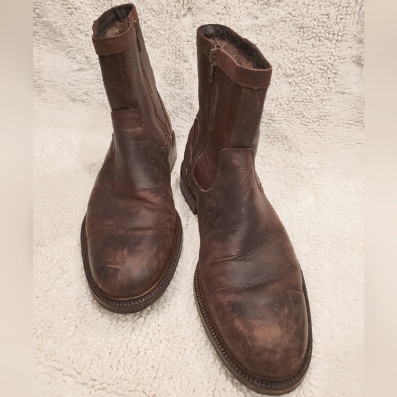 J&M 1850 Johnston Murphy Brown Leather Shearling Zip Up Ankle Boot - Picture 2 of 10